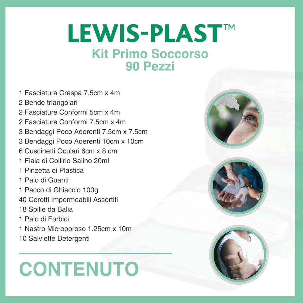 Lewis-Plast Kit di Primo Soccorso Completo da 224 Pezzi - Design Compatto per una Comoda Conservazione, Ideale per Casa, Ufficio e Sport - Kit Medico da Casa